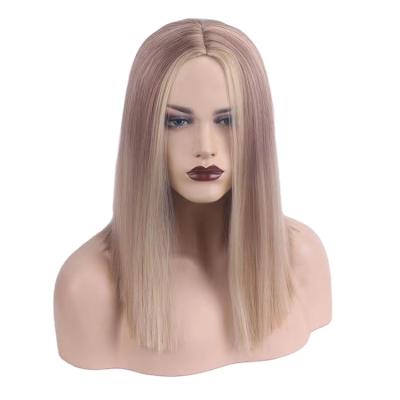 China European and American Bob Wig Silky Straight Wave Hair Middle Part Short Hair and Light Blonde Wig for sale