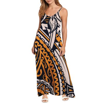 China Breathable Elegant Black Print Design Clothing Night Club Dress Ladies Maxi Dresses Women Summer Polynesian White Stripes Ladies Dresses for sale