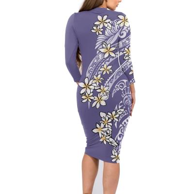 China Wholesale New Arrival Purple Breathable Polynesian Tribal Floral Print Maxi Dress Plus Size Vintage Vintage Dresses For Women Casual Dress for sale