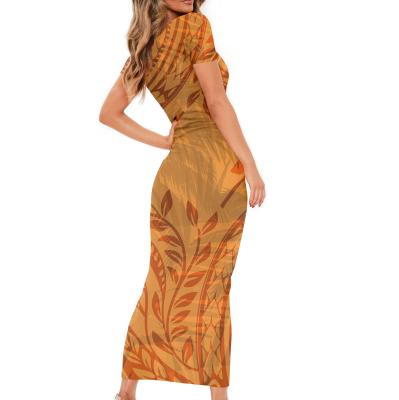 China Breathable Female Long Dress Polynesian Tribal Print Ladies Plus Size Women Short Maxi Dresses Customized Logo Elegant Sleeve Dresses for sale