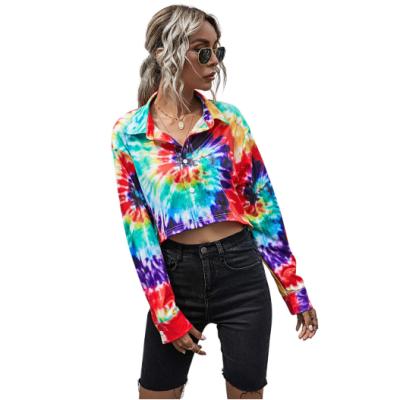 China QUICK DRY Women Sleeve Lady Blouse V-neck Bohemian Floral Print Long Tops Short Blouse Cardigan Sweater Coat and Turn-Down Collar Women for sale