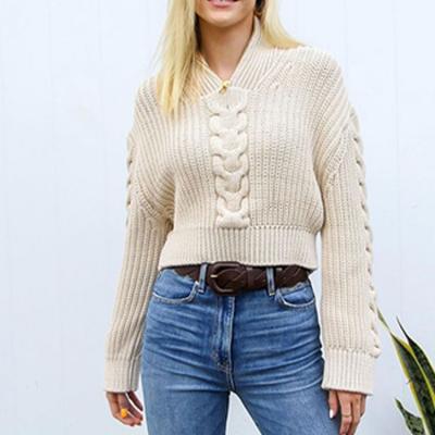 China Custom Woman Anti-pilling Winter Knit Cardigan Turtle Neck Tops Ladies Wool Designer High Neck Half Zipper Sweater for sale