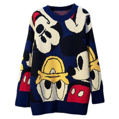 China Winter Ladies Long Cute Cartoon Pattern Thick Jacquard Sweater Women Anti-wrinkle Cartoon Knit Sweater for sale