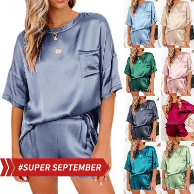 China QUICK DRY silk pajamas women's Amazon hit solid color sleepwear satin pajama sets for sale