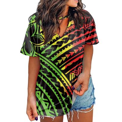 China Custom Anti-wrinkle Women's T-shirts Polynesia Printing Pattern Printed Custom Fashion Logo T-shirts Women's T-shirts For Stylish Women for sale