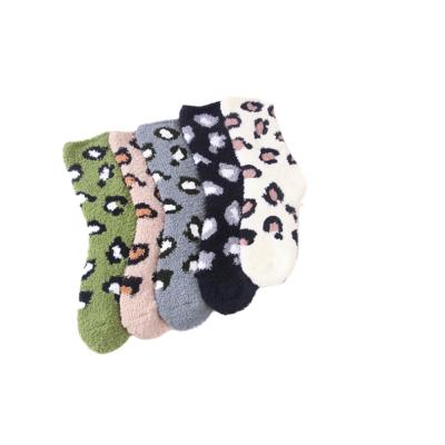 China Custom Made Warm Leopard Fuzzy Fluffy Funny Winter Women's Socks Wholesale Breathable Long for sale