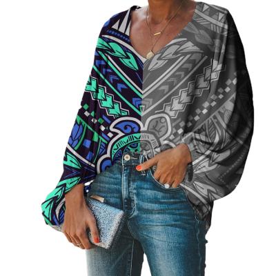 China Vintage Design Breathable Blouse Polynesian Tribal Print Women Shirt Blouse Long Sleeved Chiffon Shirts Tops Plus Size Blouses Woman 2020 for sale