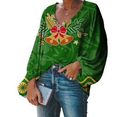 China Polynesian Tribal Blouse Logo Fashion Women Tops Womens Blouses Custom Made Lady Clothing Plus Size V-Neck Autumn Print Christmas Breathable for sale