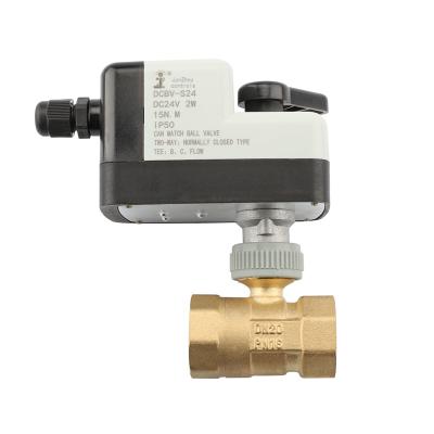 China Home Voltage Control Kitchen DC12V DV24V Plastic Actuator With Electric Brass Ball Valve DN20 Two Way for sale