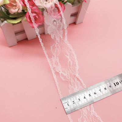 China Other 5cm 4cm Nylon Elastic Lace Floral Trims For Wedding Decoration Garment Casket for sale