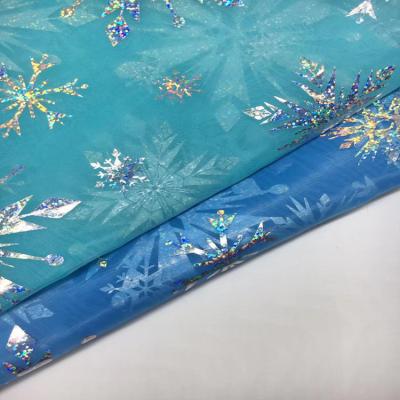 China Plain 100% Polyester Organza Bag Fabric Foil Decoration Hot Stamping for sale