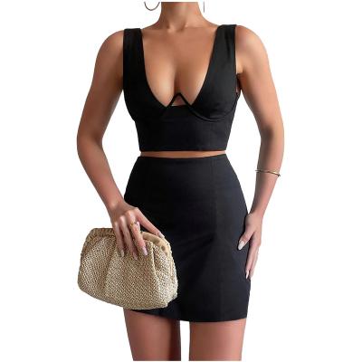 China 6584 Elegant Office Ladies Dress Sets Breathable Tops Push Up Corp and Mini Skirt Two Piece Outfits Summer Sexy Sleeveless Clothes for sale