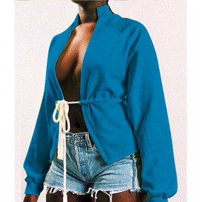 China 8889 Cotton Women's Bandage Long Sleeve Breathable Bubble Coat In Blue Shirts For Womens Blouses 2021 New Arrivals Women Clothing for sale