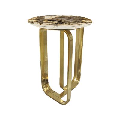 China Modern luxury round side table stainless steel hotel side gold table (the other) adjustable with marble top nova customizable for sale