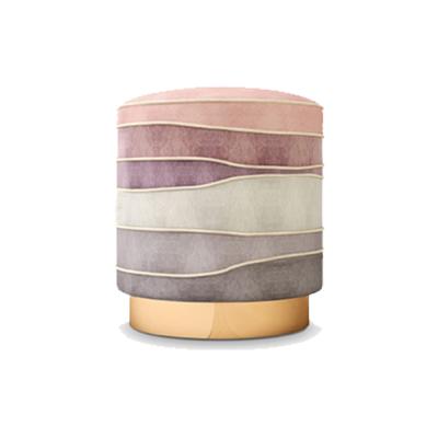 China Luxury Nordic Round Colorful Soft Velvet Stool Living Room Design Velvet Pink Fabric Stool With Gold Charisse Low Chair for sale