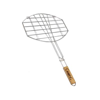 China Easily Cleaned Multi functional outdoor cooking stainless steel wire mesh bbq grill net basket with wood handle for sale