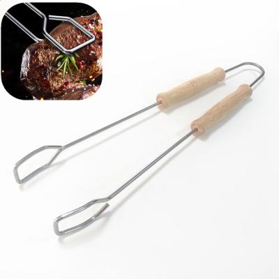 China Easily Cleaned 16 inch Multifunction food clip stainless steel bbq tongs wood handle for sale