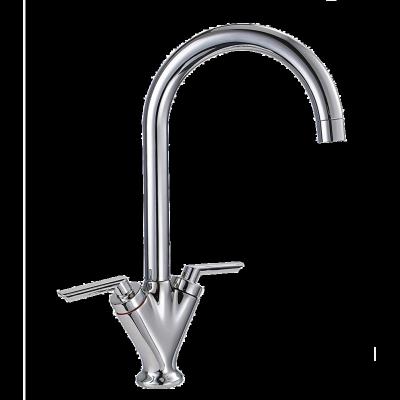 China Double Swivel Thermostatic Monobloc Spout Faucets Mixer Taps Kitchen Sink Faucet Chrome Brass Lever for sale