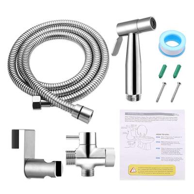 China Single Spout + Self Cleaning Stainless Steel Bidet Sprayer Set With Hanger Toilet Sprayer Bidet Sprayer Chrome Finish Brush Nickel for sale