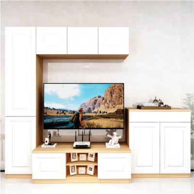 China Amazing Latest Designs Simplicity Free-Handle Expandable Modern Design C-Shape Storage Space TV Cabinet Set With Drawers for sale