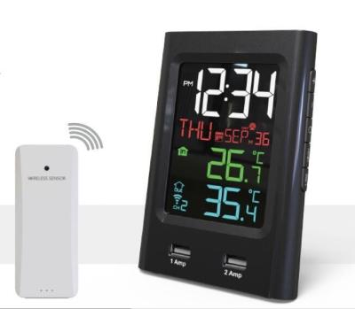 China Dual USB Charging Clock Thermometer And Hygrometer For Indoor Outdoor Temperature Humidity for sale