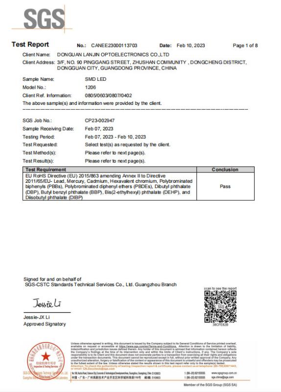 RoHS - Dongguan Lanjin Optoelectronics Co., Ltd.