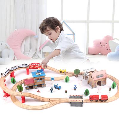 China 88pcs Children's Wooden Train Track Long Pretend Play Toys Sets OEM Parent-child Family Racing Games Educational Whole Sale Products for sale