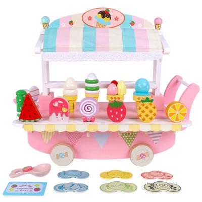 China Educational Children's Wooden Kitchen Toys Ice Cream Cart Set Simulation Pretend Birthday Gift Products Kids Role Play Educational Wholesale for sale