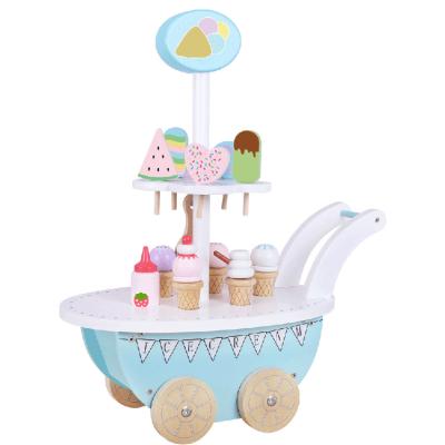 China Educational wooden kitchen toys set simulation to pretend children's role play wholesale children's educational ice cream cart children's birthday gift products for sale