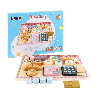 China Educational Wooden Bread Kitchen Tea Sets Fruit Cutting Toys Shop Children's Birthday Gift Kids Educational Role Play Pretend Simulation for sale