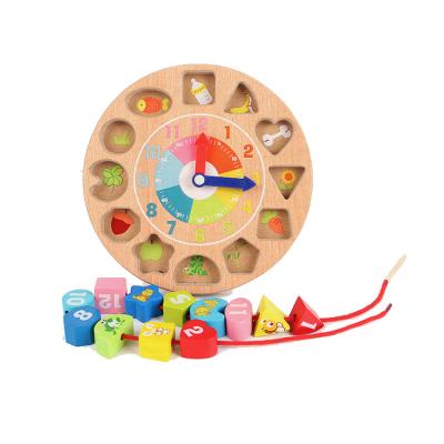 China Educational Children's Montessori Threading Clock Shapes Puzzle Blocks Wooden Educational Toys Set Family Fun Brain Education OEM Items for sale