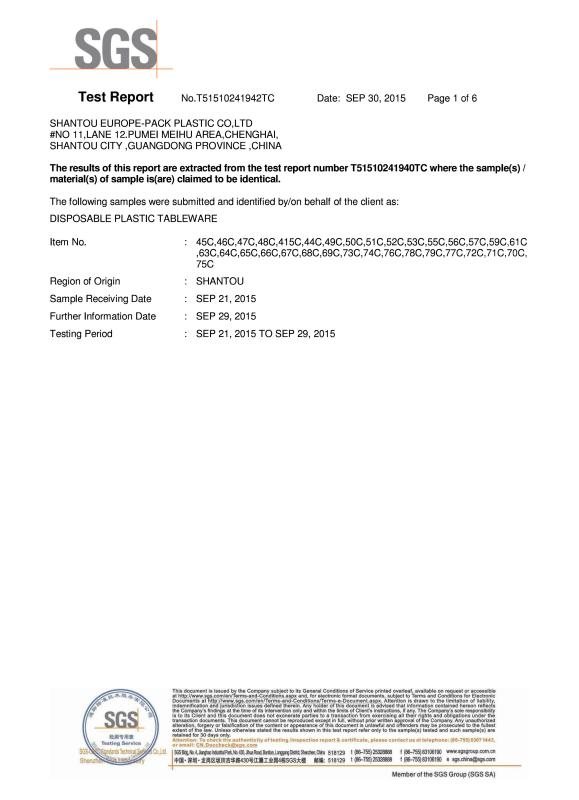 Plastic - Specific Migration of Heavy Metals - Shantou Europe-pack Plastic Co.Ltd