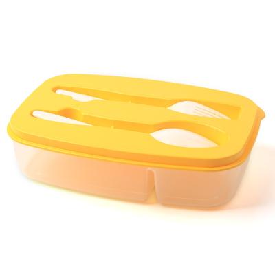 China Eco friendly 2 compartment office student plastic bento box lunch box with spoon and fork for sale