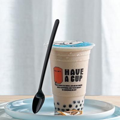 Cina Food grade new PS long handle clear disposable plastic spoons for Ice cream milk tea in vendita