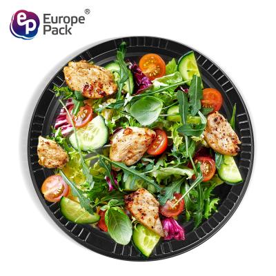 China Europe-Pack eco friendly cornstarch biodegradable round black 10 inch fast food plates for sale