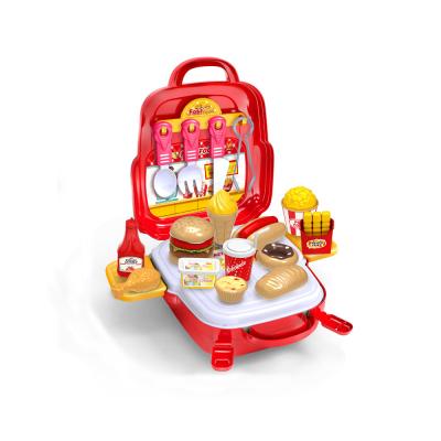 China Kids Kitchen Toys Pretend Play Hamburger Backpack 3 in 1 Set Toy Food Model Toy Playing for sale