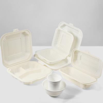 China Microwave disposable lunch box corn strach fast food clamshell box 3 compartments fully biodegradable food container à venda