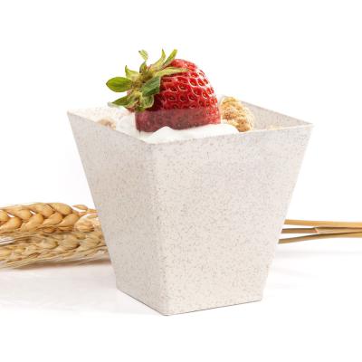 China Best Selling ice cream square mousse plastic dessert cup biodegradable wheat straw cup for sale