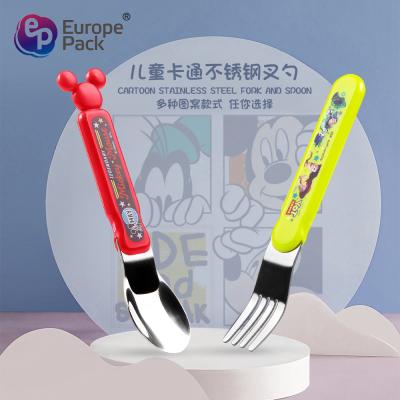 China Factory Direct Customized logo stainless steel cute cartoon plastic PS handle baby kids children cutlery for sale