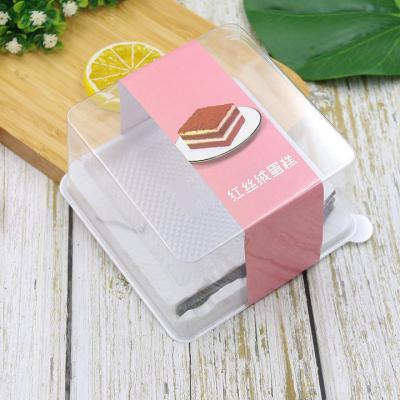 China Including fork Transparent Pet Rectangle Dessert Cake Boxes Small Clear Slice Roll Cake Plastic Packaging Te koop