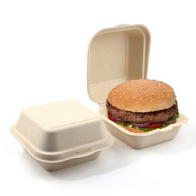 China Compostable Ecofriendly Sugarcane Bagasse Take Away Burger Box Biodegradable Lunch Box Custom Hamburger Packaging Boxes for sale