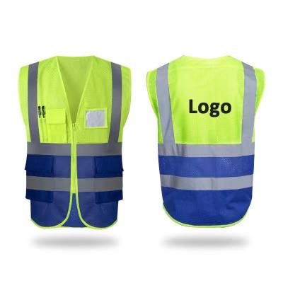 China Water proof Custom Logo Structure Safety Vest Multi Pocket Fluorescent Reflective Shirt for sale