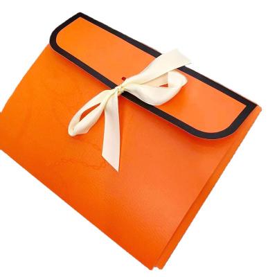 China Recyclable Gift Packaging Cardboard Paper Box Chocolate Airplane Silk Scarf Wrap Orange Custom Logo for sale