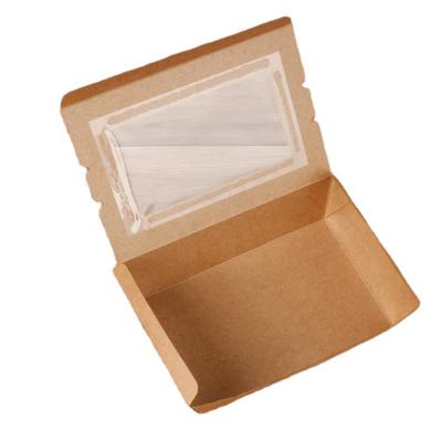 China Handmade Brown Kraft Food Boxes Translucent Packaging Snack Take Away Fast Food Box for sale