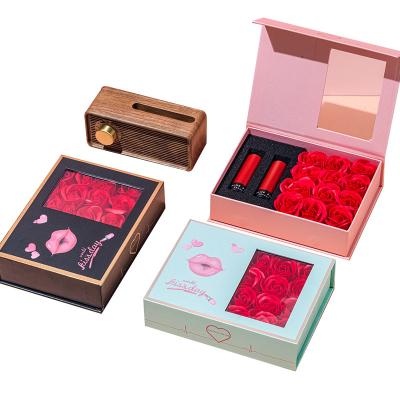 China Recyclable New Style Valentine's Day Lover Cream Lipstick Package Cosmetic Soap Flowers Gift Box for sale