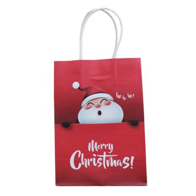 China Recyclable Christmas Snowman Gift Bag Christmas Eve Creative Red Kraft Gift Tote Bag for sale