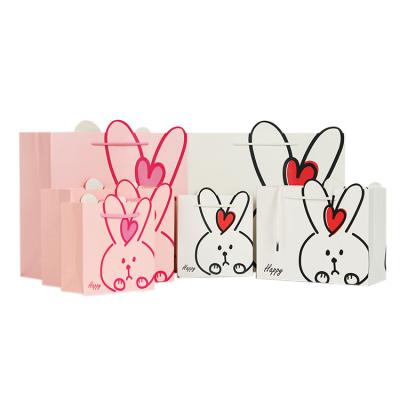 China Lovely Rabbit Style Baby Paper Gift Bag Recyclable Birthday Gift Bag Pink Paper Packaging for sale