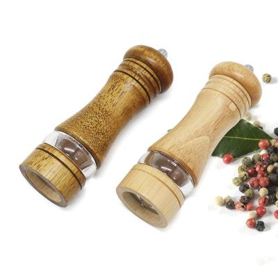 China Kitchen Sustainable Food Grinder Manual Oak Wood Semi Grinder Design Kitchen Tools 6 Inch Vintage Oak Wood Transparent Salt and Pepper Grinder for sale