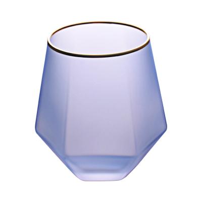 China Viable Frosted Six Tumbler Hexagonal Clear Glass Whiskey Rim Geometric Colored Frosted Tumblers for sale