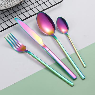 China Viable Gold Plated Real Stainless Steel Colorful Modern Flatware Thickened Chef Knives, Fork, Spoon 304 Steel Dinnerware Cutlery Steak Set for sale